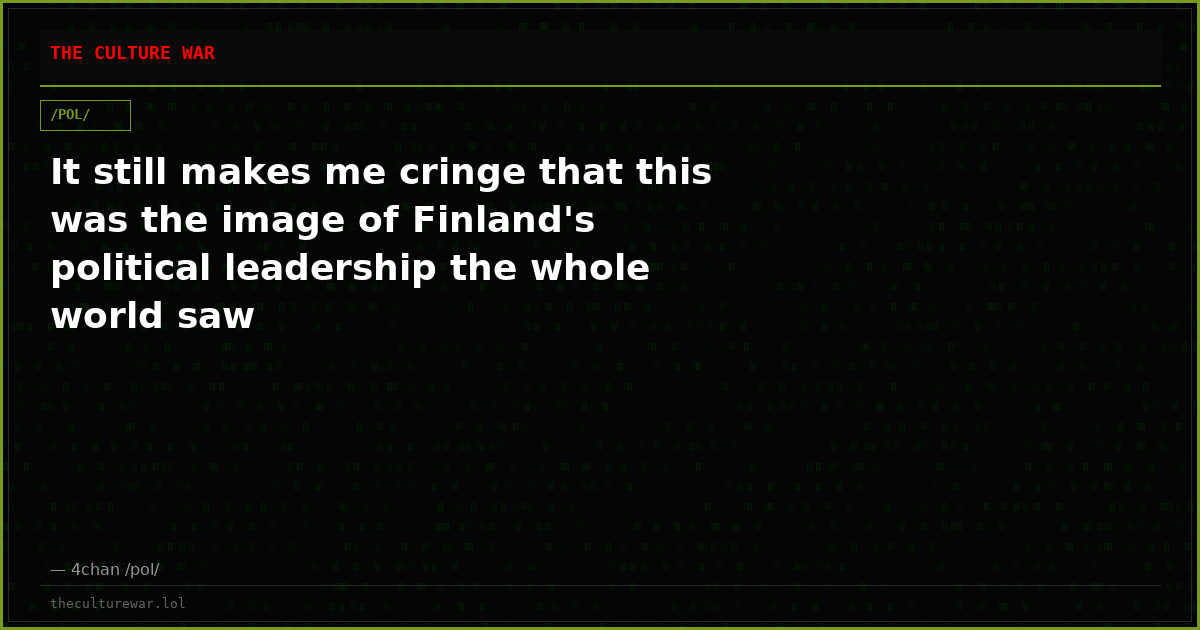 It still makes me cringe that this was the image of Finland's political leadership the whole world saw