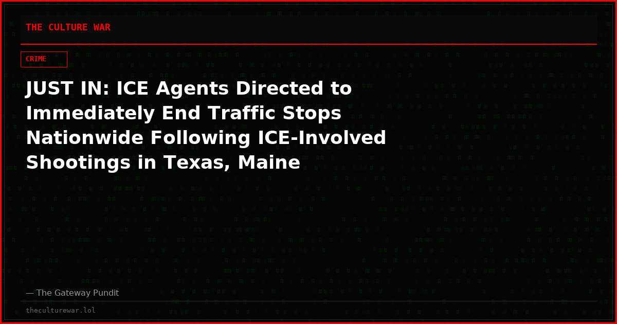 JUST IN: ICE Agents Directed to Immediately End Traffic Stops Nationwide Following ICE-Involved Shootings in Texas, Maine