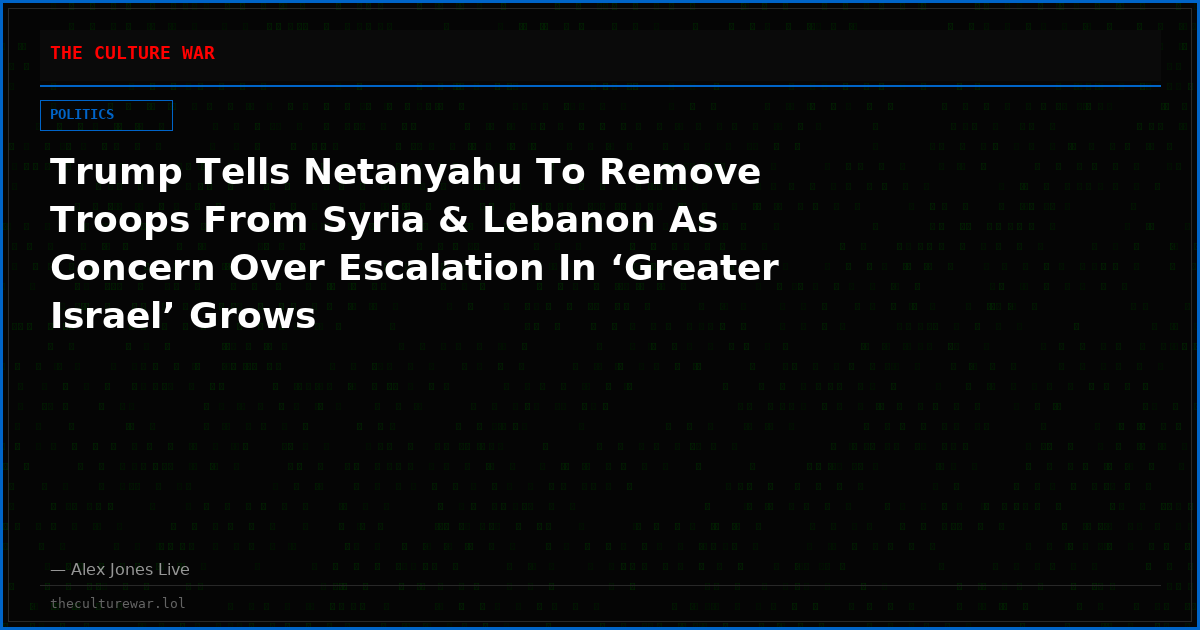 Trump Tells Netanyahu To Remove Troops From Syria & Lebanon As Concern Over Escalation In ‘Greater Israel’ Grows