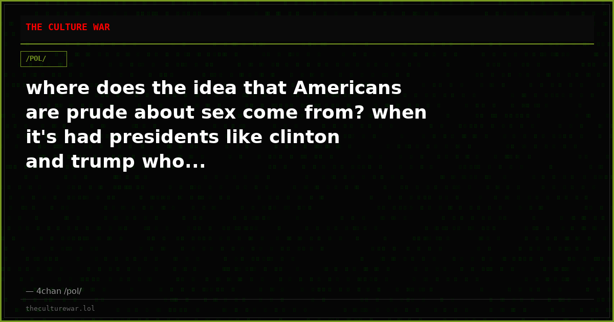 where does the idea that Americans are prude about sex come from? when it's had presidents like clinton and trump who...