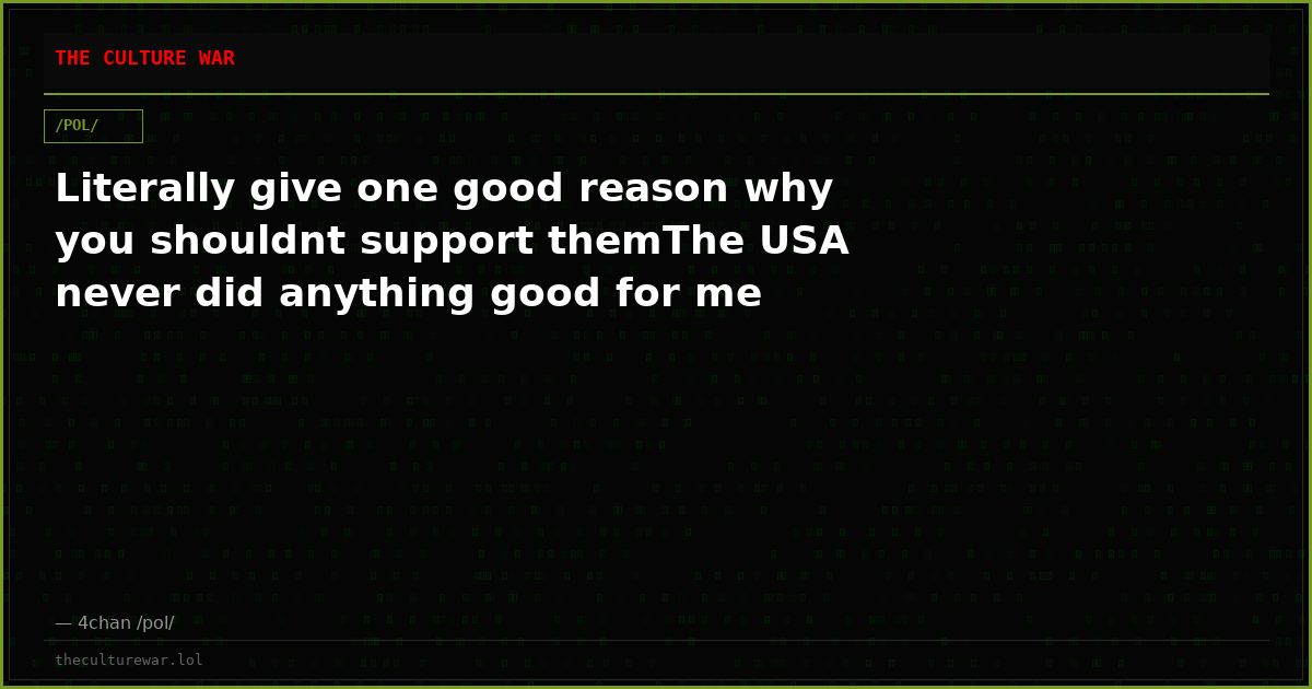 Literally give one good reason why you shouldnt support themThe USA never did anything good for me