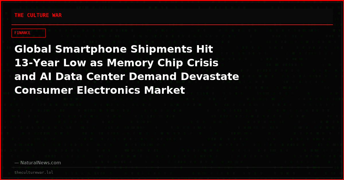 Global Smartphone Shipments Hit 13-Year Low as Memory Chip Crisis and AI Data Center Demand Devastate Consumer Electronics Market