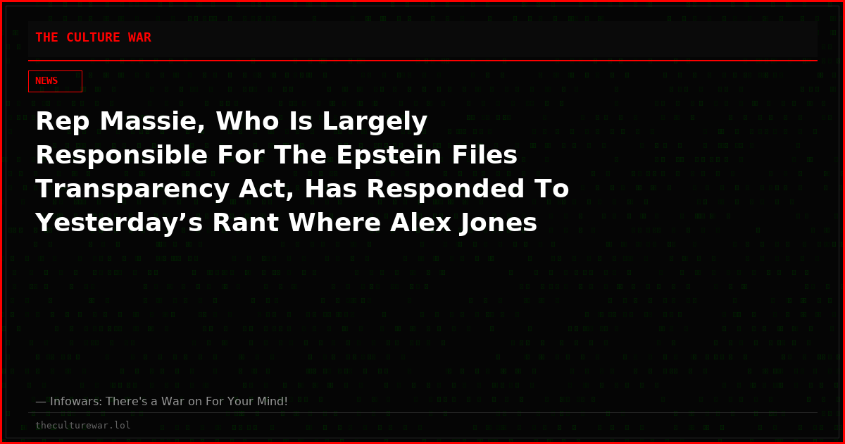 Rep Massie, Who Is Largely Responsible For The Epstein Files Transparency Act, Has Responded To Yesterday’s Rant Where Alex Jones Demanded The Names Of The Redacted Criminals Who Are Openly Talking About Torturing and Raping Kids