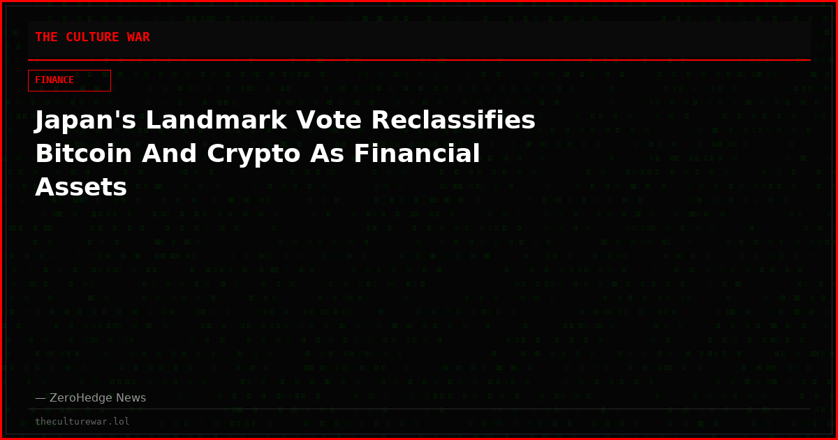Japan's Landmark Vote Reclassifies Bitcoin And Crypto As Financial Assets