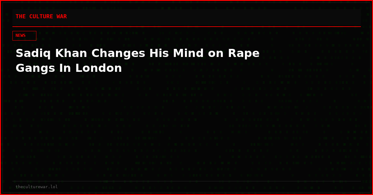 Sadiq Khan Changes His Mind on Rape Gangs In London