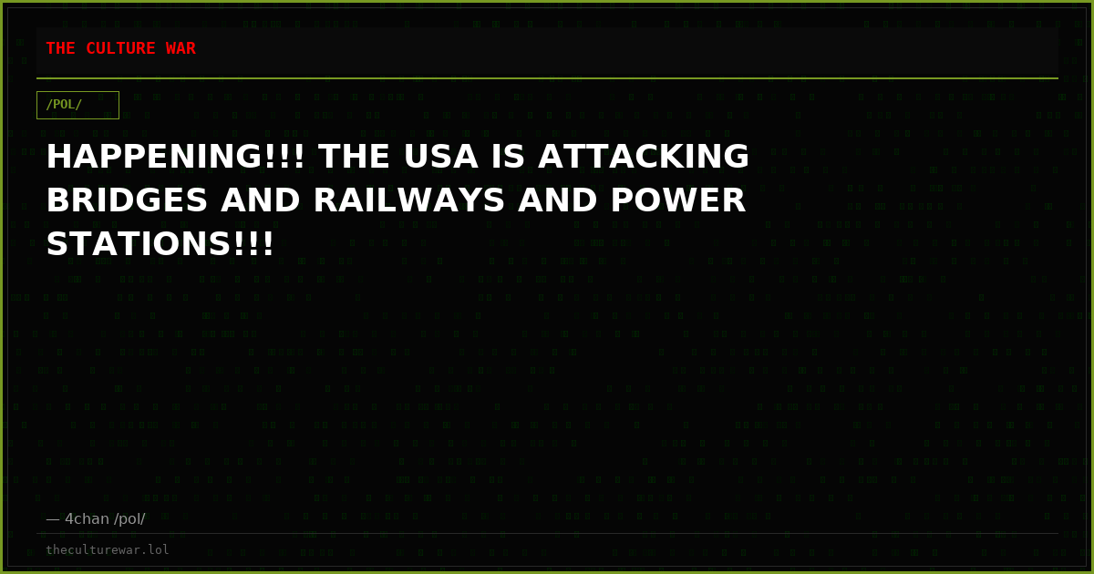 HAPPENING!!! THE USA IS ATTACKING BRIDGES AND RAILWAYS AND POWER STATIONS!!!