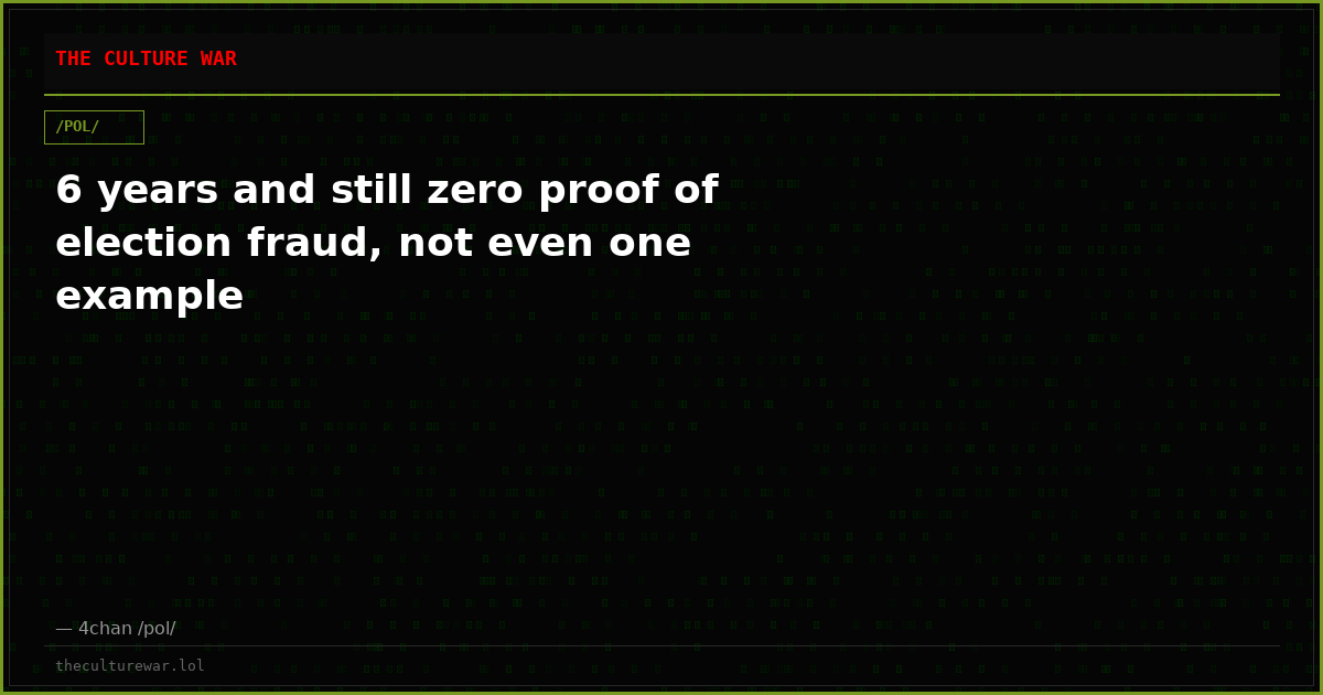 6 years and still zero proof of election fraud, not even one example