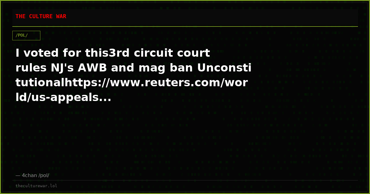 I voted for this3rd circuit court rules NJ's AWB and mag ban Unconstitutionalhttps://www.reuters.com/world/us-appeals...
