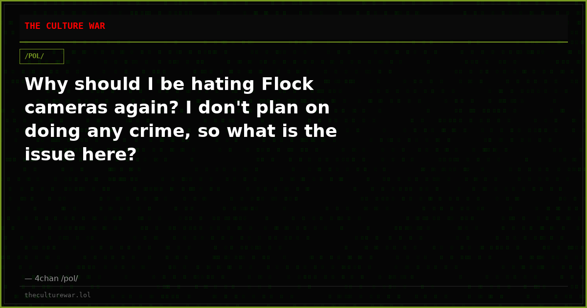 Why should I be hating Flock cameras again? I don't plan on doing any crime, so what is the issue here?