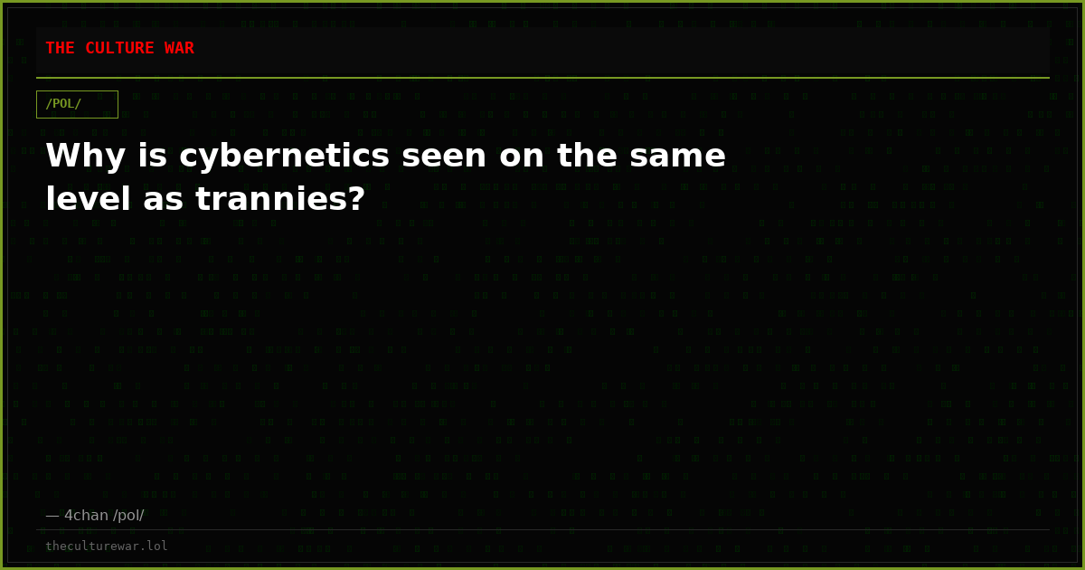 Why is cybernetics seen on the same level as trannies?