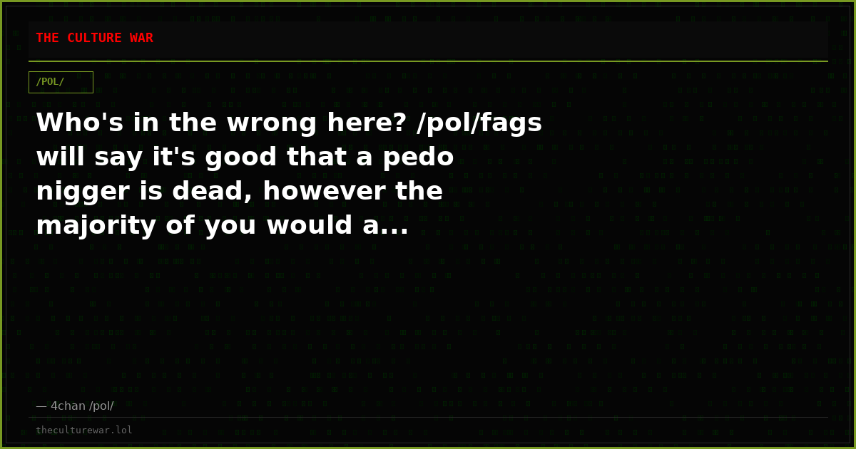 Who's in the wrong here? /pol/fags will say it's good that a pedo nigger is dead, however the majority of you would a...