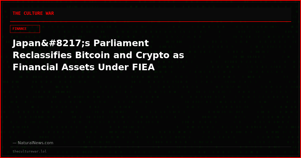 Japan’s Parliament Reclassifies Bitcoin and Crypto as Financial Assets Under FIEA