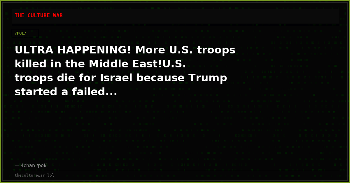 ULTRA HAPPENING! More U.S. troops killed in the Middle East!U.S. troops die for Israel because Trump started a failed...