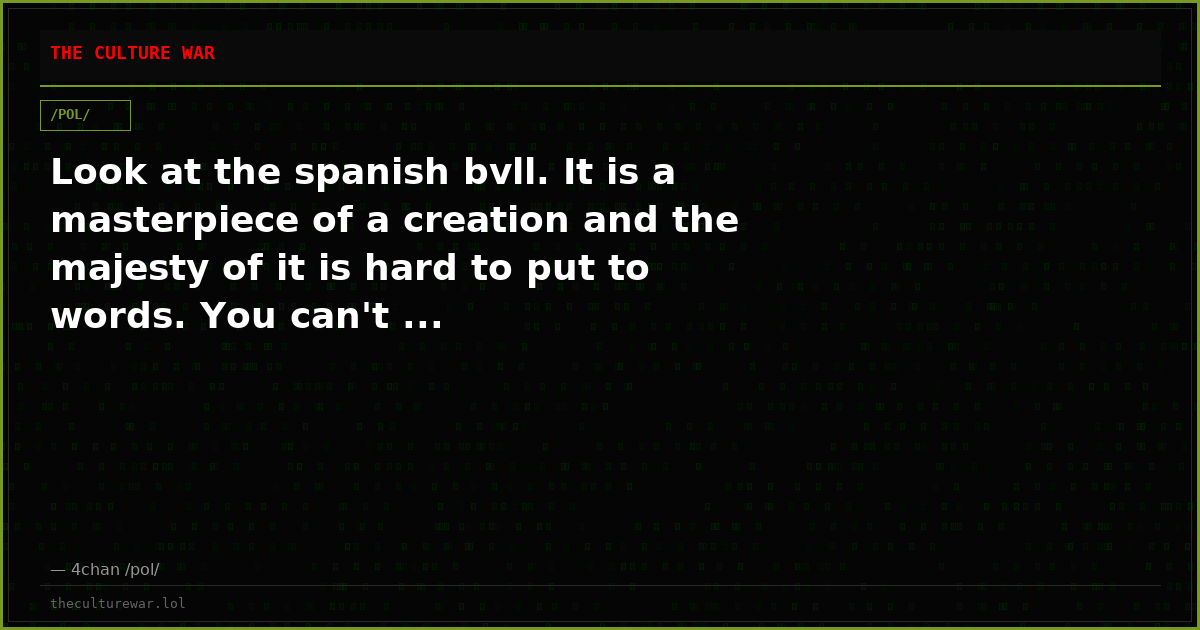 Look at the spanish bvll. It is a masterpiece of a creation and the majesty of it is hard to put to words. You can't ...