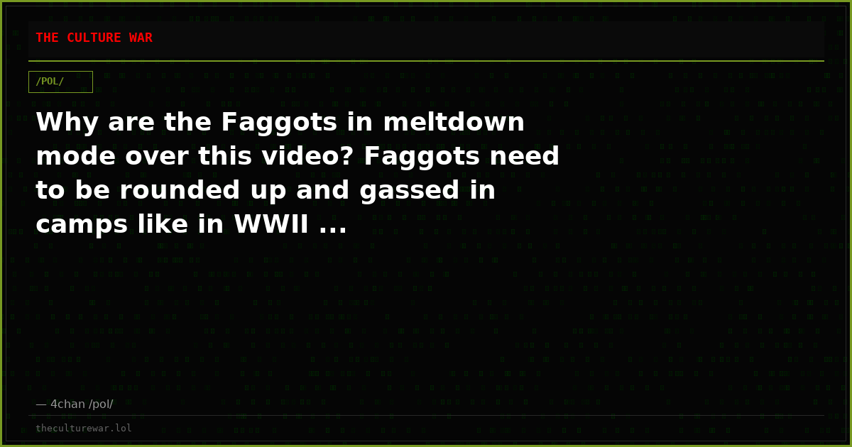 Why are the Faggots in meltdown mode over this video? Faggots need to be rounded up and gassed in camps like in WWII ...