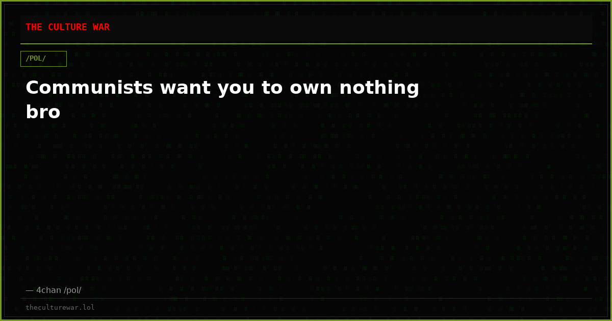 Communists want you to own nothing bro