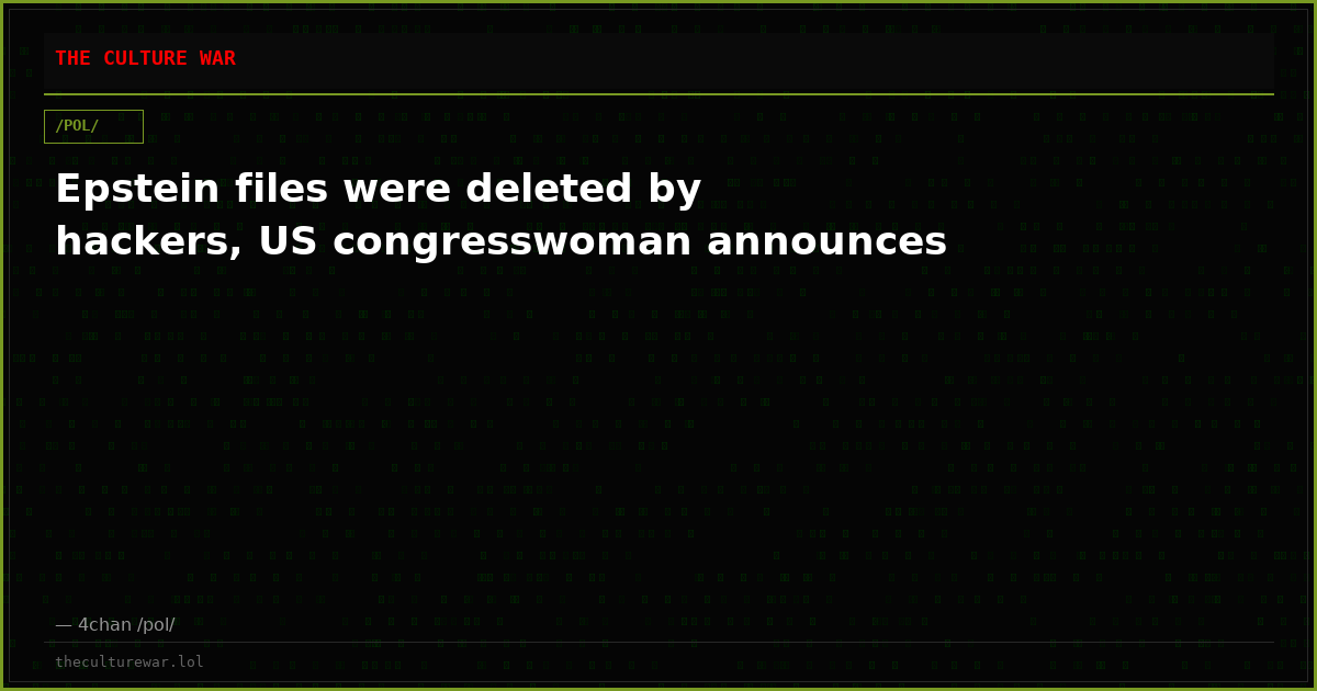 Epstein files were deleted by hackers, US congresswoman announces