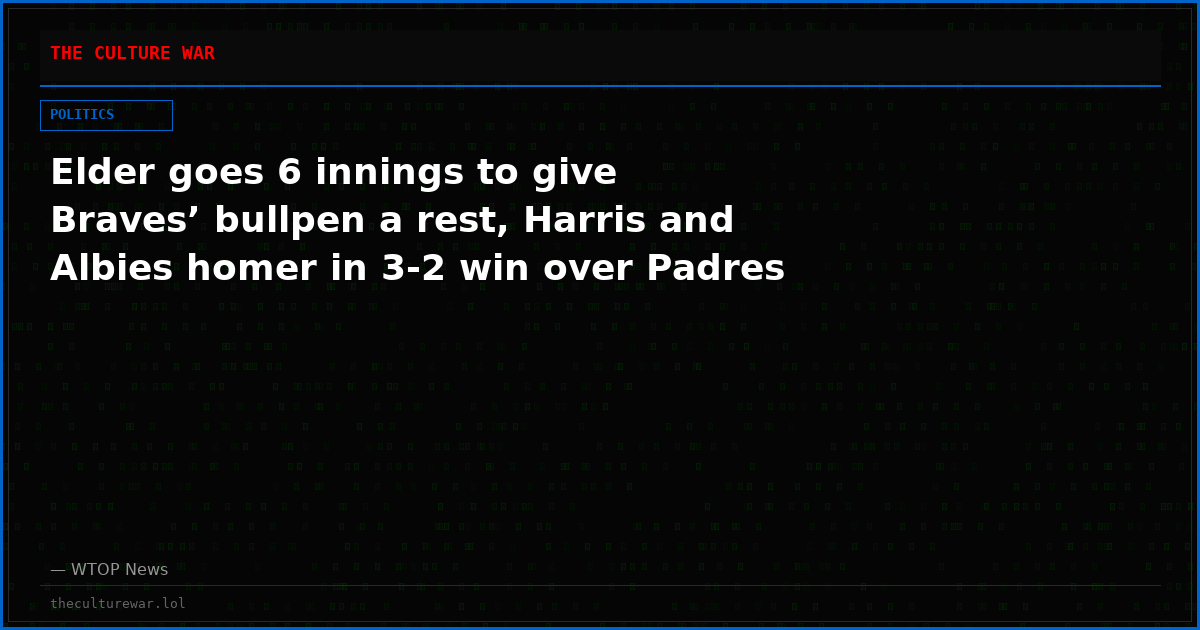 Elder goes 6 innings to give Braves’ bullpen a rest, Harris and Albies homer in 3-2 win over Padres