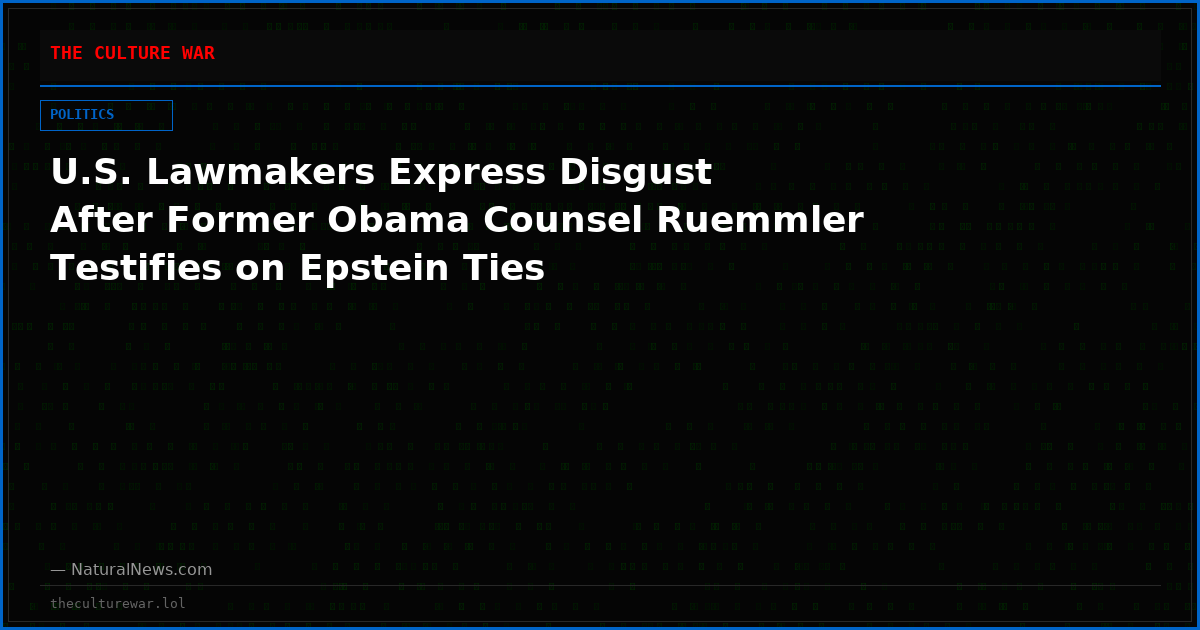 U.S. Lawmakers Express Disgust After Former Obama Counsel Ruemmler Testifies on Epstein Ties