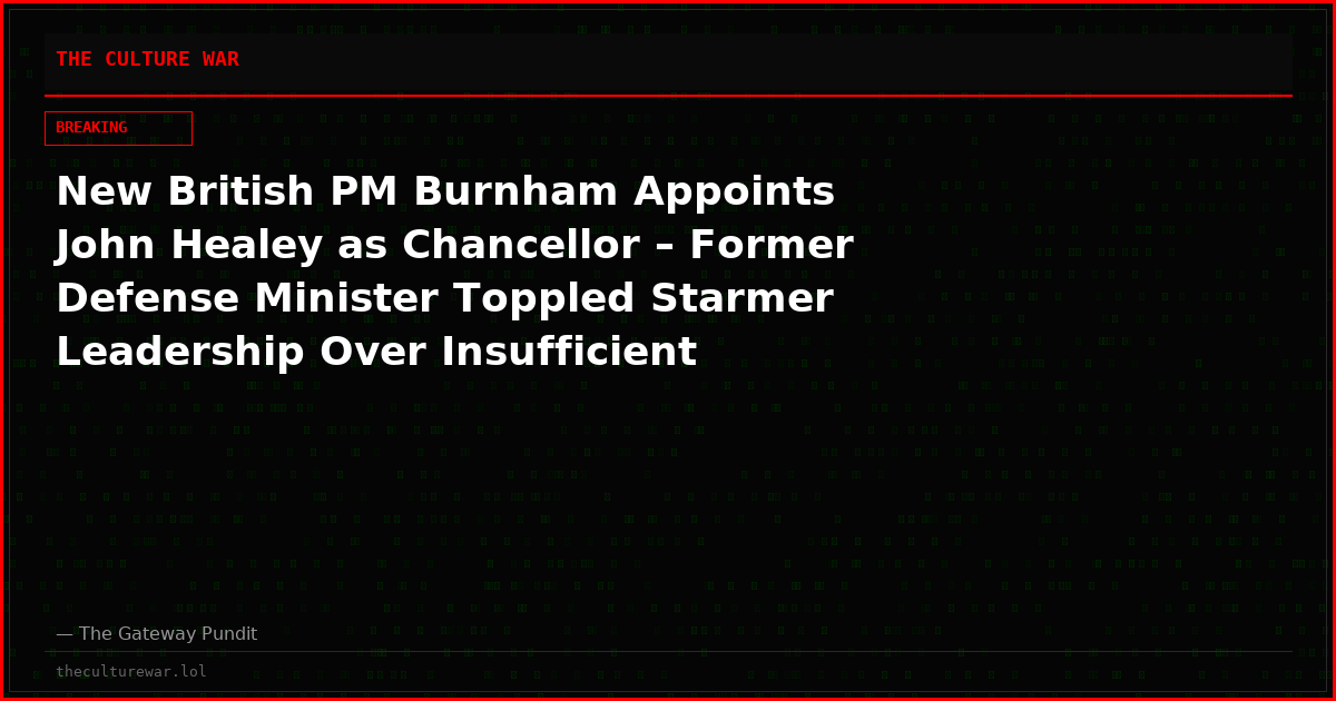 New British PM Burnham Appoints John Healey as Chancellor – Former Defense Minister Toppled Starmer Leadership Over Insufficient Military Funding
