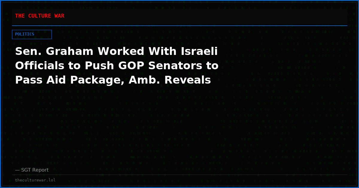 Sen. Graham Worked With Israeli Officials to Push GOP Senators to Pass Aid Package, Amb. Reveals