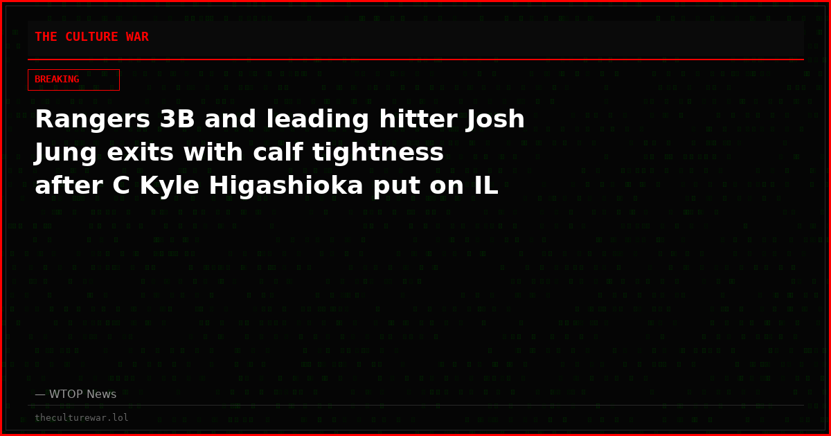 Rangers 3B and leading hitter Josh Jung exits with calf tightness after C Kyle Higashioka put on IL