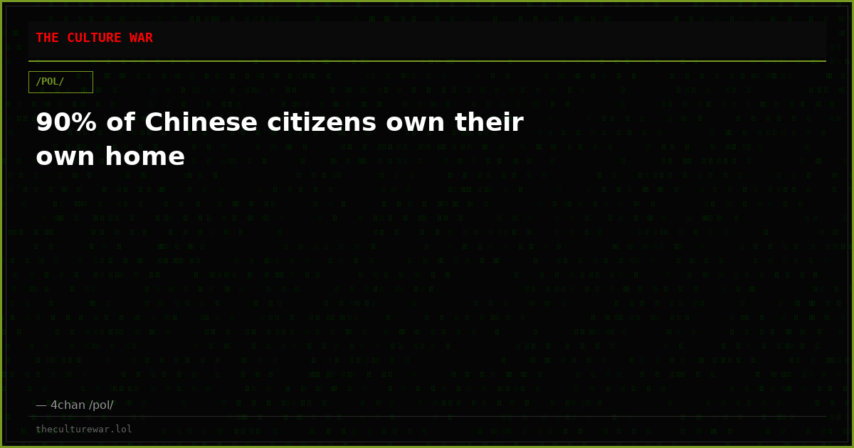 90% of Chinese citizens own their own home