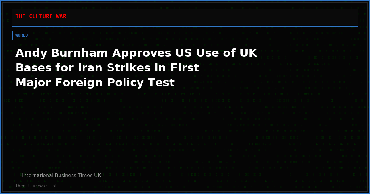 Andy Burnham Approves US Use of UK Bases for Iran Strikes in First Major Foreign Policy Test