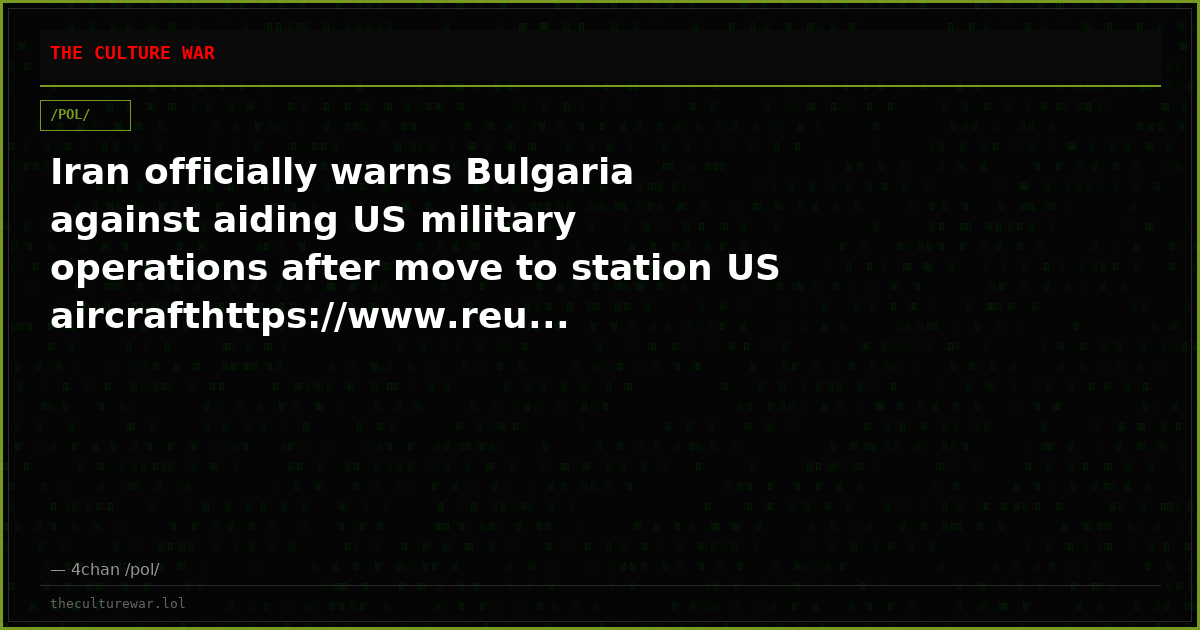 Iran officially warns Bulgaria against aiding US military operations after move to station US aircrafthttps://www.reu...