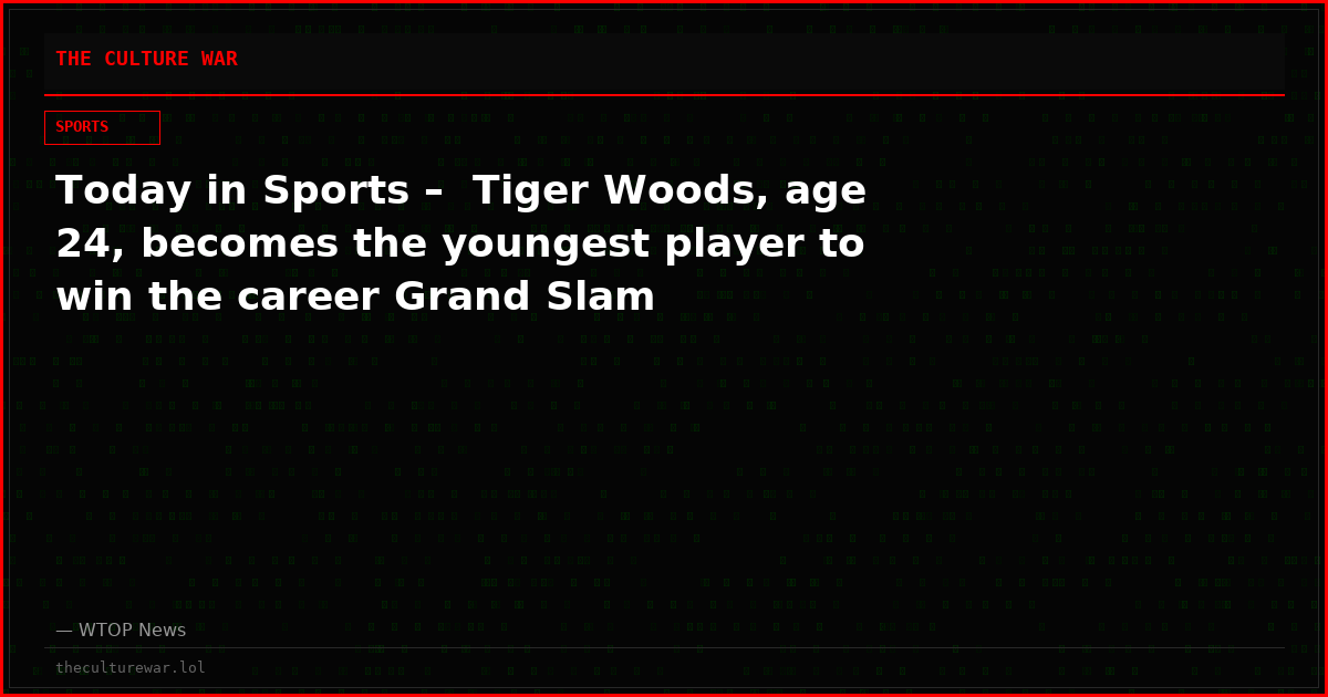Today in Sports –  Tiger Woods, age 24, becomes the youngest player to win the career Grand Slam