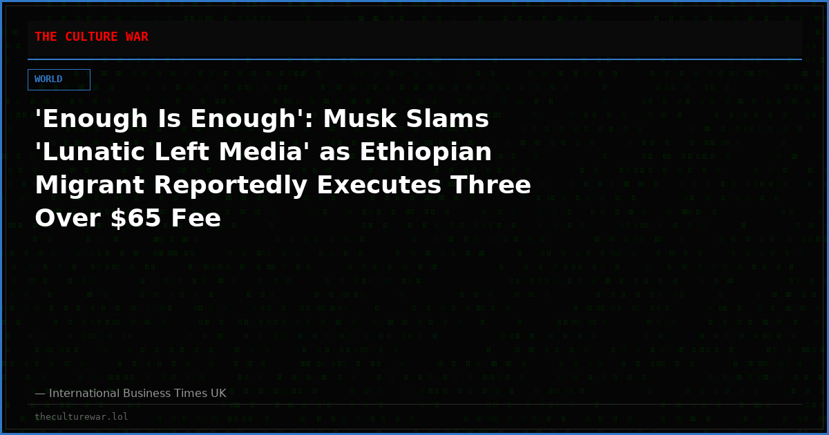 'Enough Is Enough': Musk Slams 'Lunatic Left Media' as Ethiopian Migrant Reportedly Executes Three Over $65 Fee
