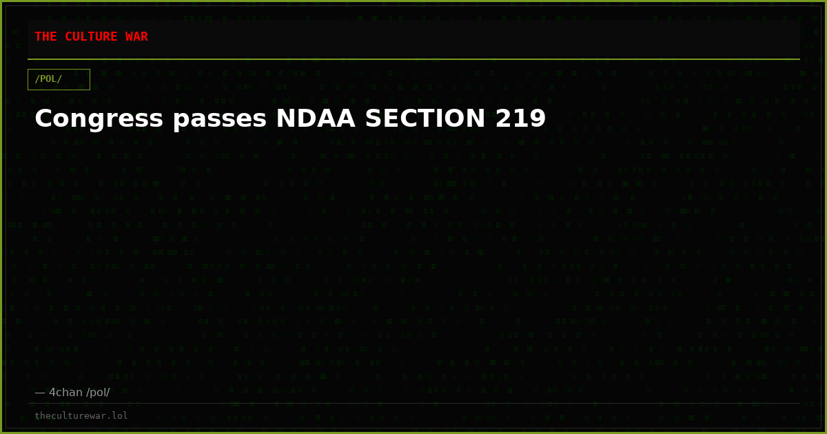 Congress passes NDAA SECTION 219