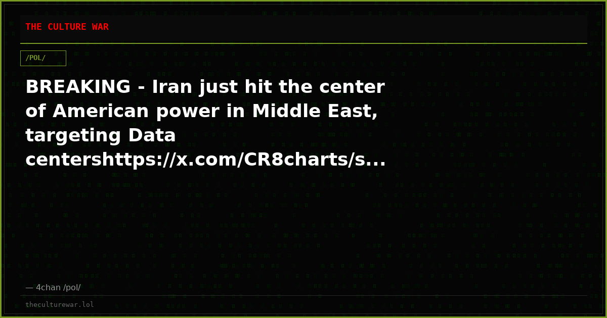 BREAKING - Iran just hit the center of American power in Middle East, targeting Data centershttps://x.com/CR8charts/s...