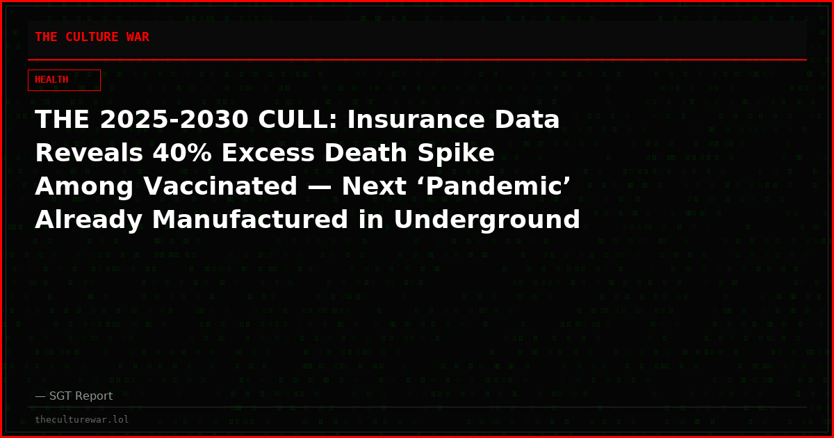 THE 2025-2030 CULL: Insurance Data Reveals 40% Excess Death Spike Among Vaccinated — Next ‘Pandemic’ Already Manufactured in Underground Labs