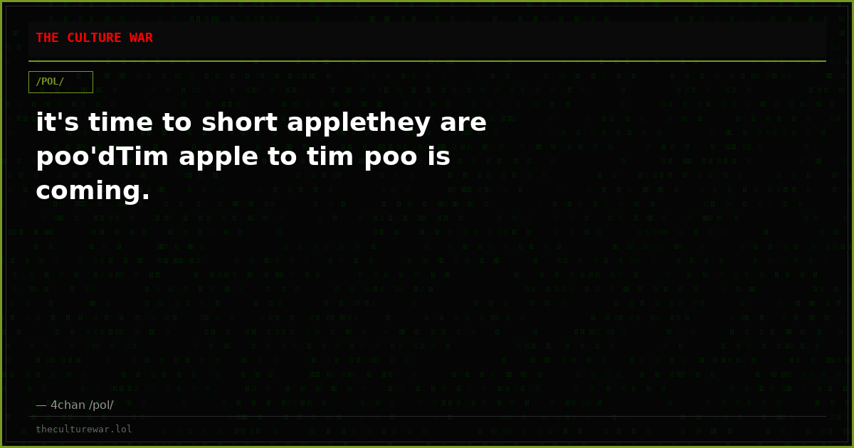 it's time to short applethey are poo'dTim apple to tim poo is coming.
