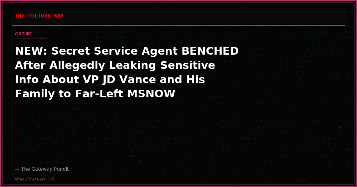 NEW: Secret Service Agent BENCHED After Allegedly Leaking Sensitive Info About VP JD Vance and His Family to Far-Left MSNOW