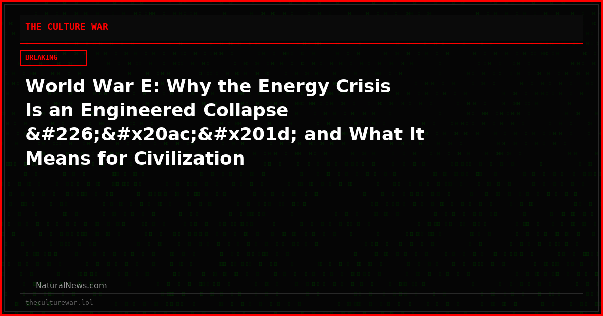 World War E: Why the Energy Crisis Is an Engineered Collapse â€” and What It Means for Civilization