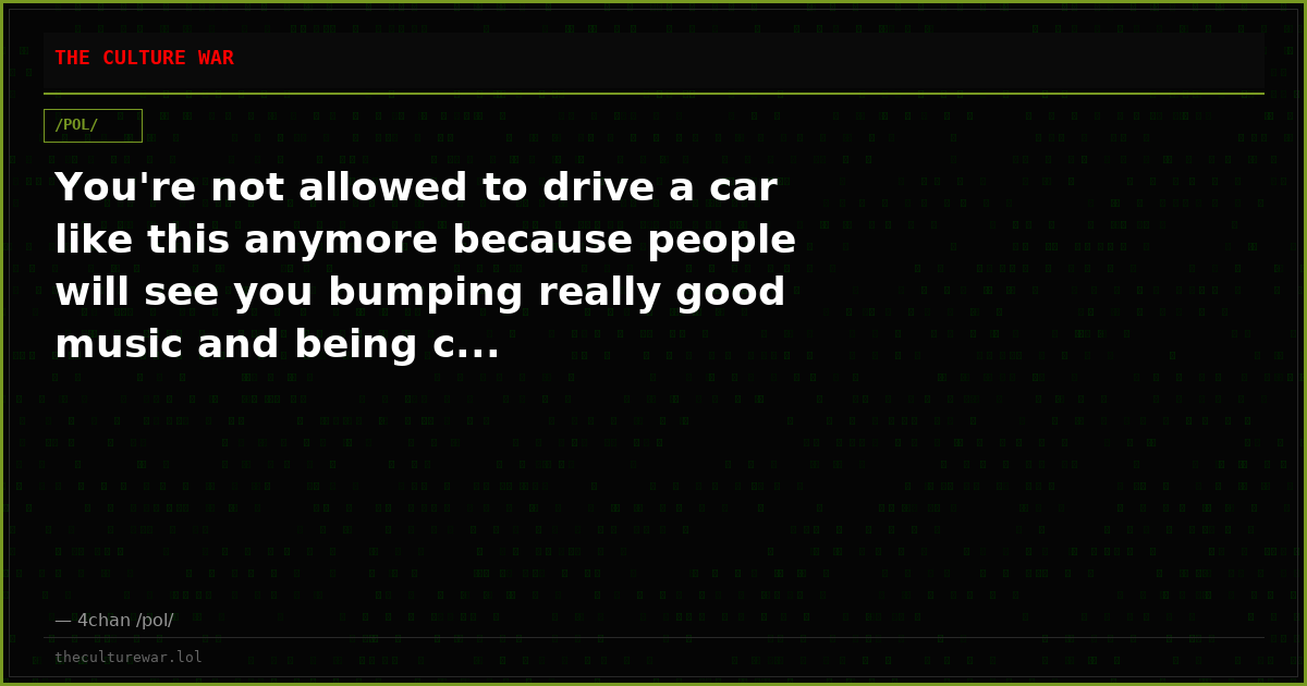 You're not allowed to drive a car like this anymore because people will see you bumping really good music and being c...