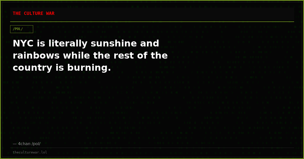 NYC is literally sunshine and rainbows while the rest of the country is burning.
