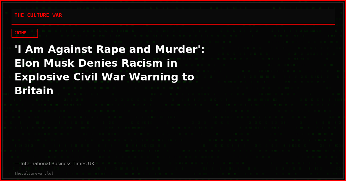 'I Am Against Rape and Murder': Elon Musk Denies Racism in Explosive Civil War Warning to Britain