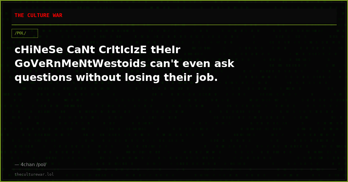 cHiNeSe CaNt CrItIcIzE tHeIr GoVeRnMeNtWestoids can't even ask questions without losing their job.