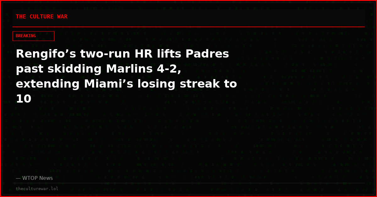Rengifo’s two-run HR lifts Padres past skidding Marlins 4-2, extending Miami’s losing streak to 10