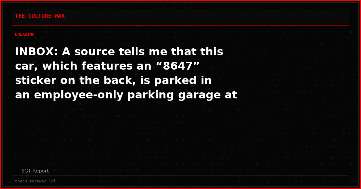 INBOX: A source tells me that this car, which features an “8647” sticker on the back, is parked in an employee-only parking garage at the Arizona Attorney General’s office.