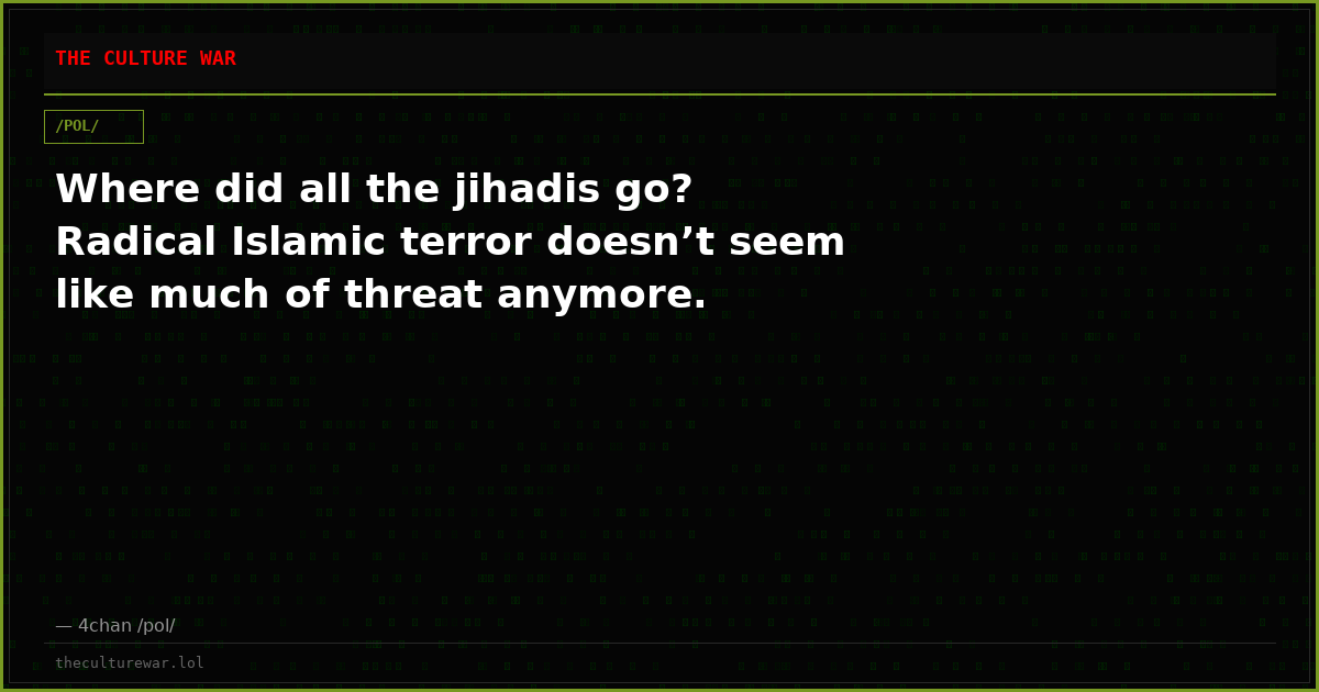 Where did all the jihadis go? Radical Islamic terror doesn’t seem like much of threat anymore.