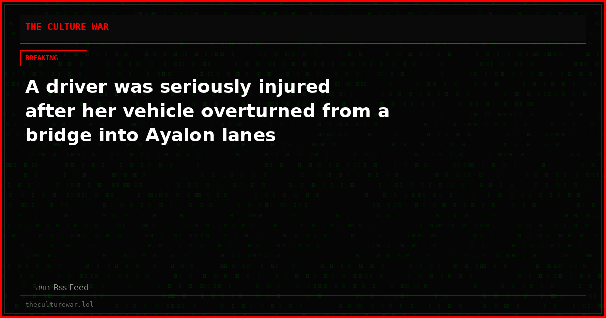 A driver was seriously injured after her vehicle overturned from a bridge into Ayalon lanes