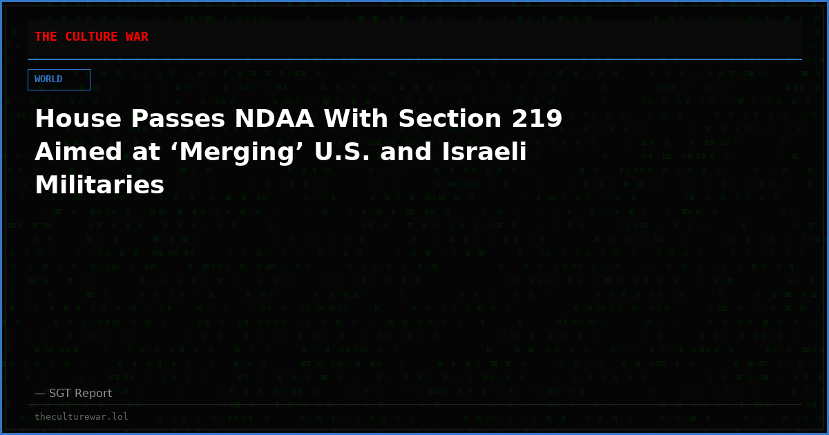 House Passes NDAA With Section 219 Aimed at ‘Merging’ U.S. and Israeli Militaries