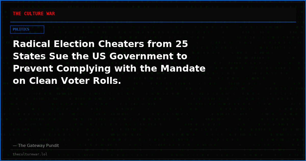 Radical Election Cheaters from 25 States Sue the US Government to Prevent Complying with the Mandate on Clean Voter Rolls.