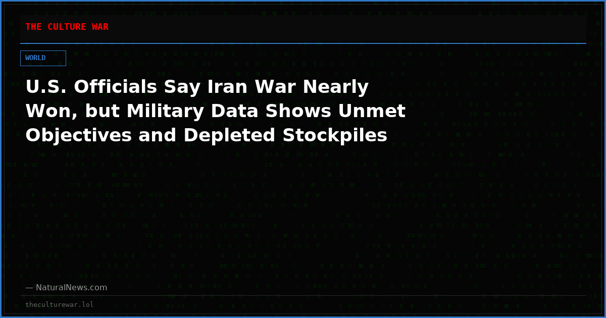 U.S. Officials Say Iran War Nearly Won, but Military Data Shows Unmet Objectives and Depleted Stockpiles