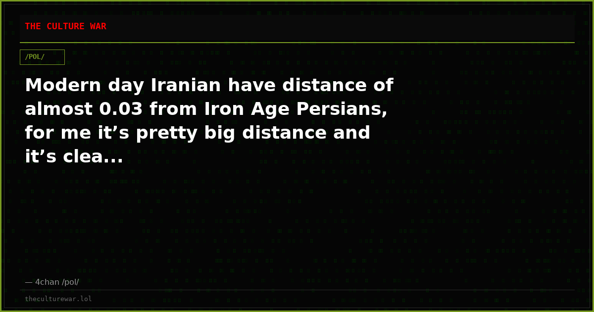 Modern day Iranian have distance of almost 0.03 from Iron Age Persians, for me it’s pretty big distance and it’s clea...