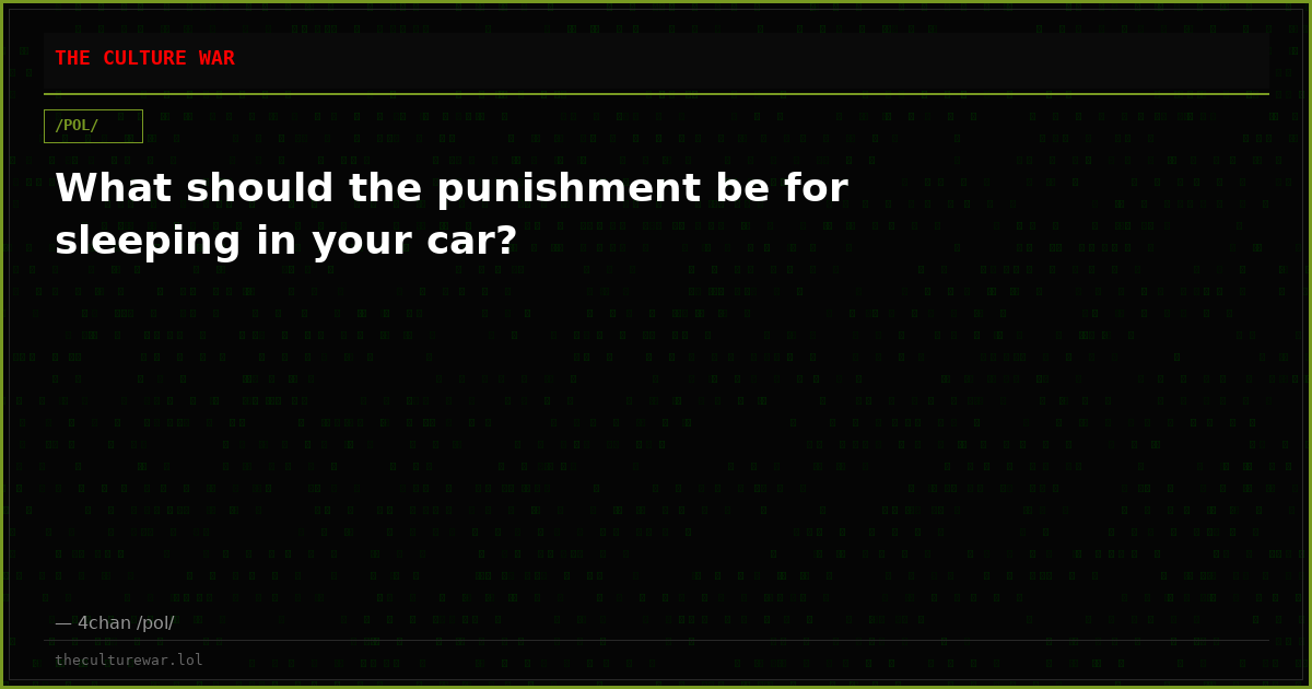 What should the punishment be for sleeping in your car?